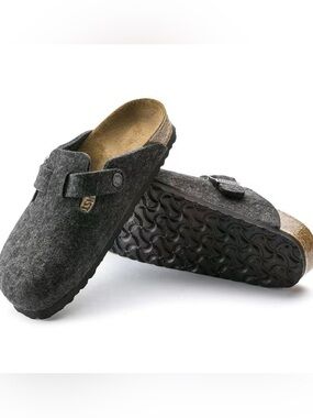 Birkenstock Black Felt Slip-On Clog with Buckle